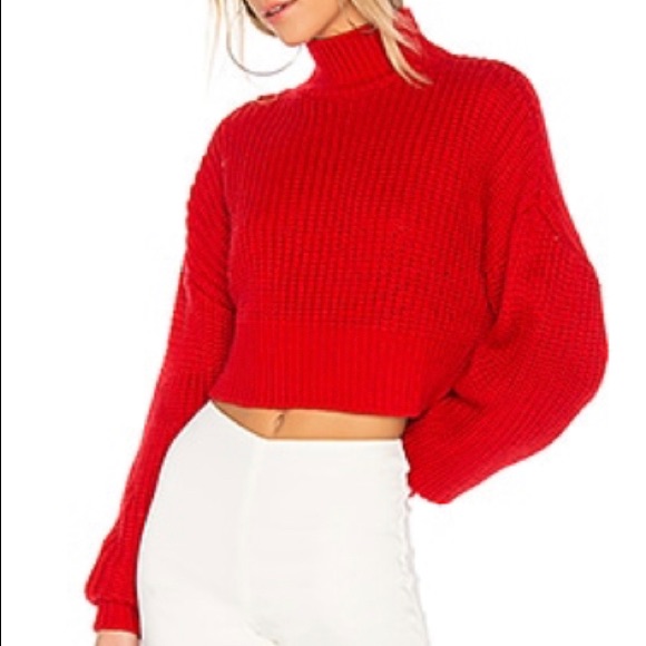Lovers + Friends Union Crop Sweater Red Knit Turtleneck Size M